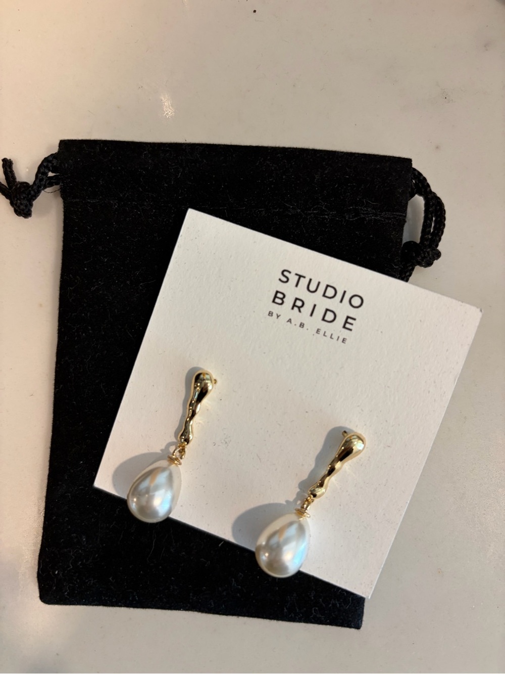 Brand New Studio Bride Gold & White Pearl Drop Earrings
